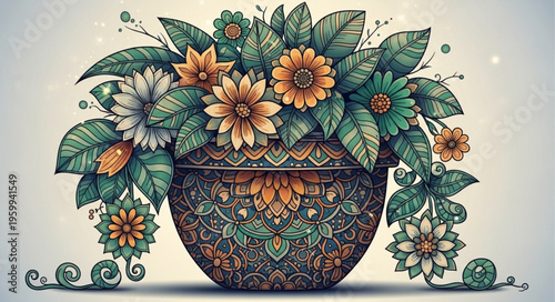 Colorful Flowers in Pot.