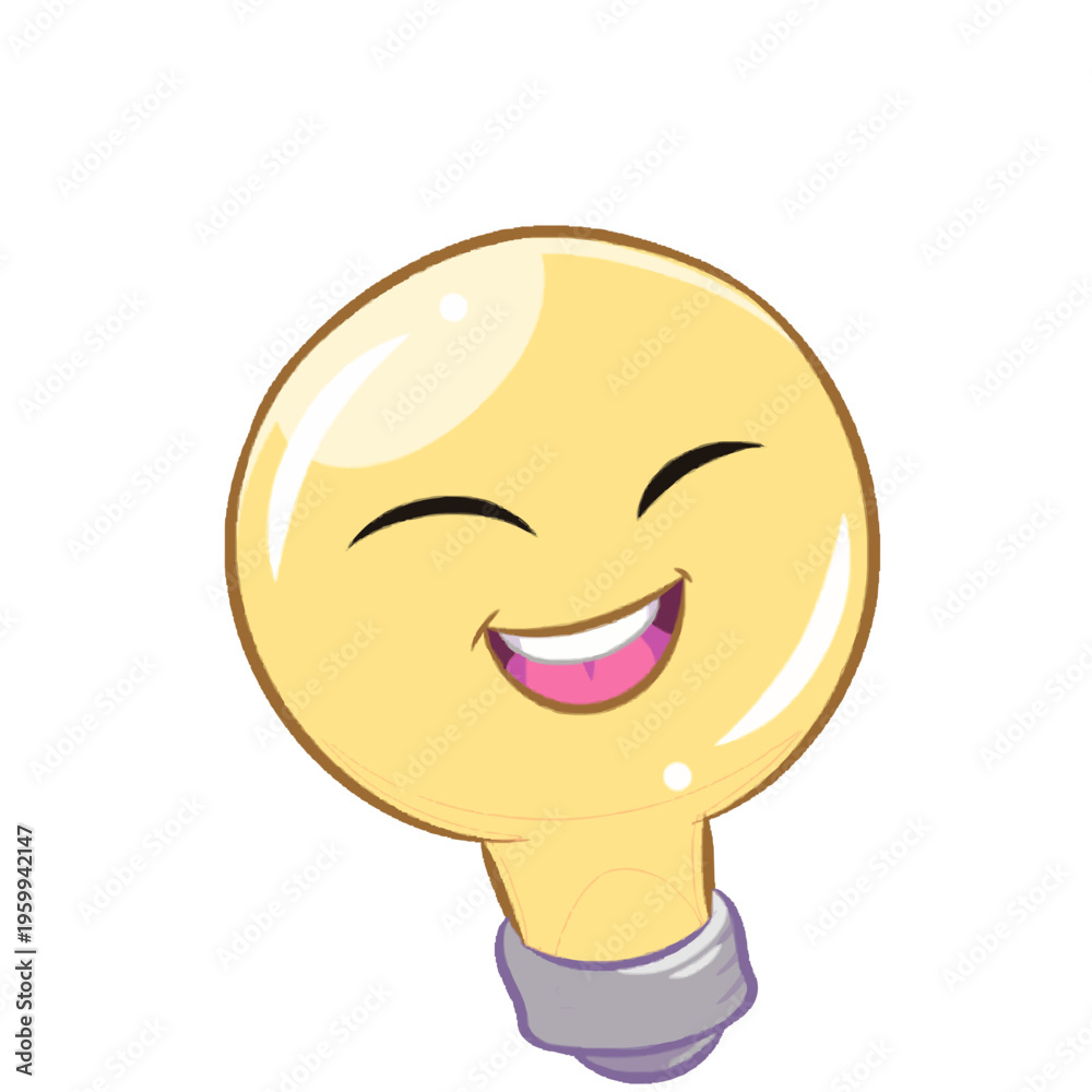 Obraz premium Cute Cartoon Light Bulb Character with Smiling Face