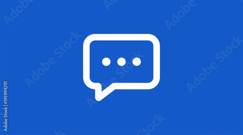 Chat bubble icon on a blue background representing communication.