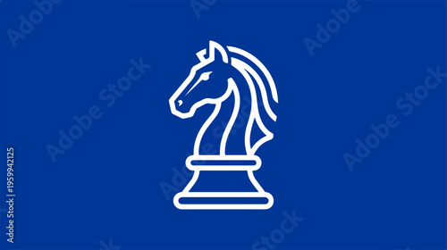 Chess Knight Icon on Blue Background - A Strategic Symbol.
