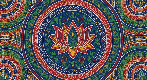 Colorful Lotus Flower Mandala Design.