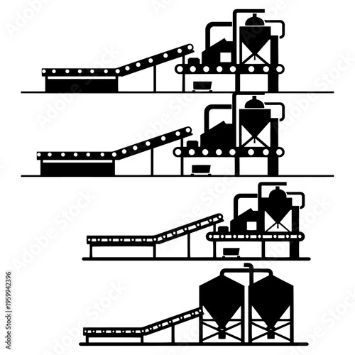 Industrial Brick Making Machine Silhouette, Automatic Concrete Block Manufacturing Equipment Vector