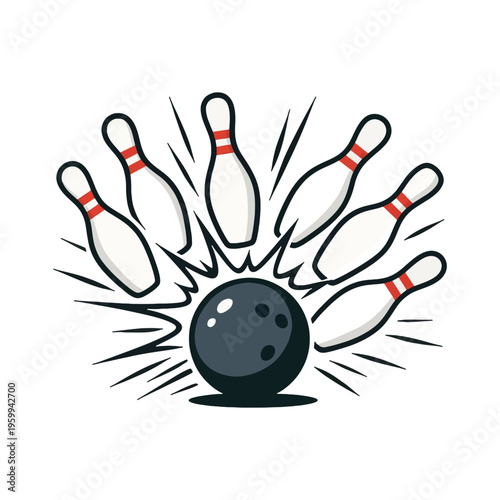 Bowling Ball and Pins Vector Illustration, Bowling Alley Sports SVG, bowling 