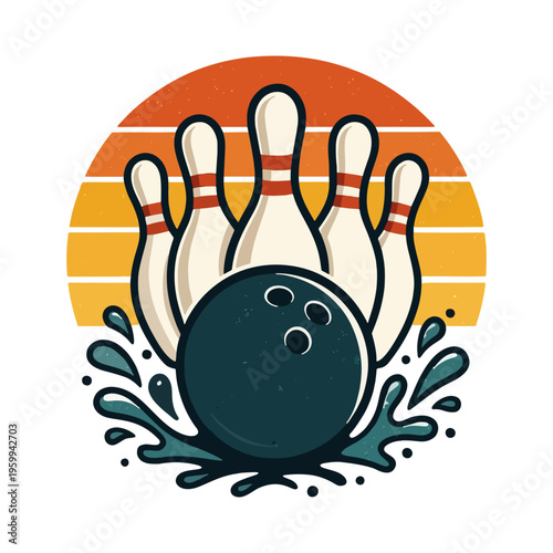Bowling Ball and Pins Vector Illustration, Bowling Alley Sports SVG, bowling 