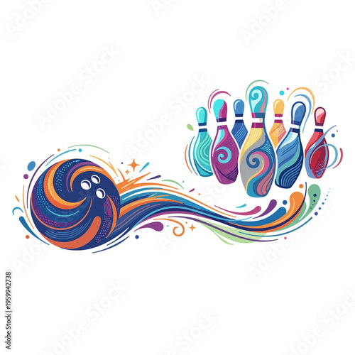 Bowling Ball and Pins Vector Illustration, Bowling Alley Sports SVG, bowling 