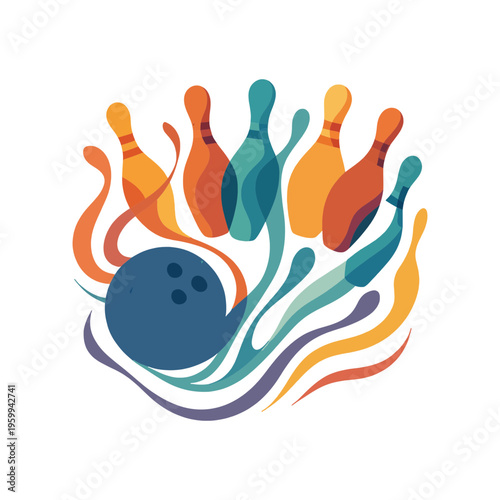 Bowling Ball and Pins Vector Illustration, Bowling Alley Sports SVG, bowling 