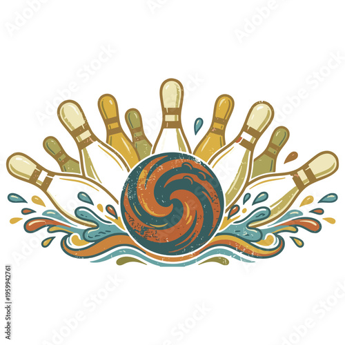 Bowling Ball and Pins Vector Illustration, Bowling Alley Sports SVG, bowling 