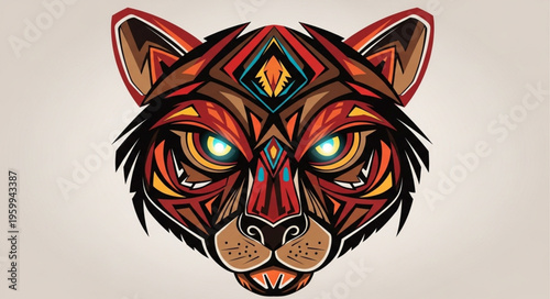 Colorful Tiger Face Closeup Illustration.