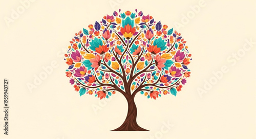 Colorful Tree with Flowers.