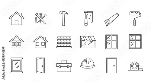 Construction tools and house parts.