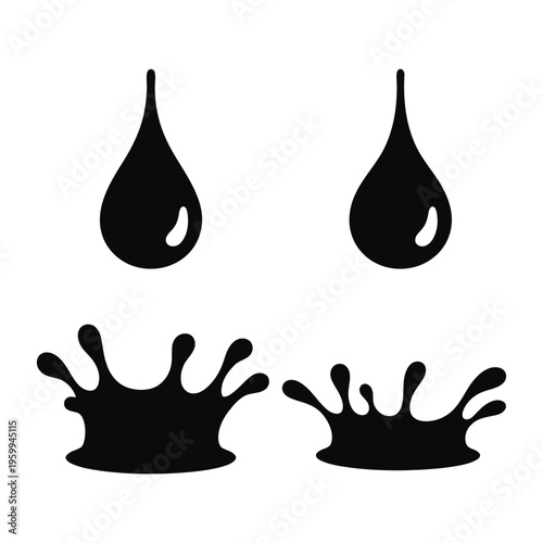 Two droplets of water and two small puddles on a white background Vector
