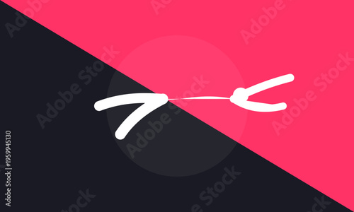 A minimalist graphic design featuring a split diagonal background with a white arrow icon center