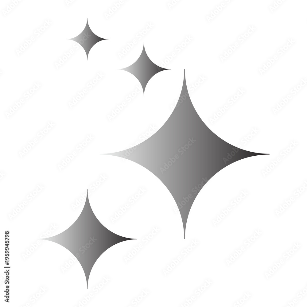 Fototapeta premium Silver sparkle effect icons with gradient shading, representing shine and cleanliness on a white background for graphic design