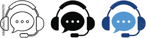 Customer Service and Support Icon Set. Call Center Agent with Headset and Speech Bubble Symbols.