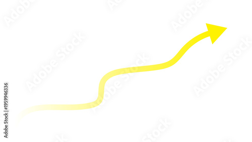 Canvas-taulu Single yellow arrow with a wavy path and motion blur, indicating upward movement
