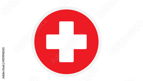 Quadro su tela Red cross symbol within a red circle, isolated on white, medical and healthcare