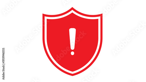 Foto Red shield with white outline and exclamation mark, security alert warning icon,