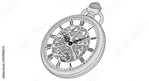 Detailed Drawing of Pocket Watch.