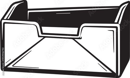 Minimalist black and white inbox tray icon isolated on white background
