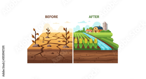 Before and After: Desertification to Lush Farmland Transformation with Irrigation and Sustainable Agriculture