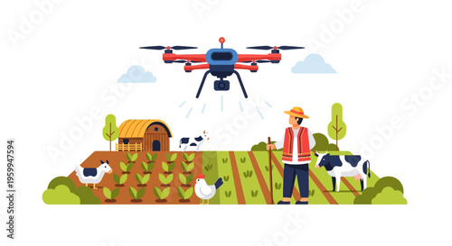 Smart Farming: Farmer and Drone Using Technology for Precision Agriculture and Livestock Monitoring