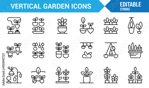 Minimal plant and vertical farming icons for environmental concepts
