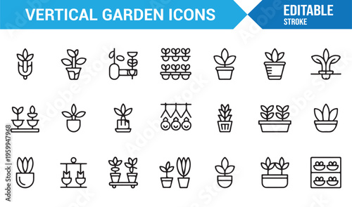 Green plant and vertical garden symbols collection for eco lifestyle