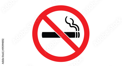Red prohibition sign with a cigarette smoke and a distinct silhouette