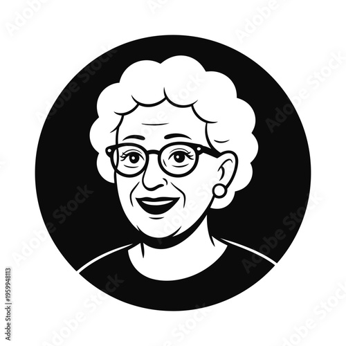 Portrait of an elderly woman with glasses and a warm smile Vector
