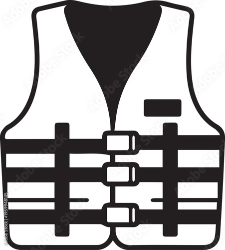 Minimalist black and white life jacket safety icon isolated on white background