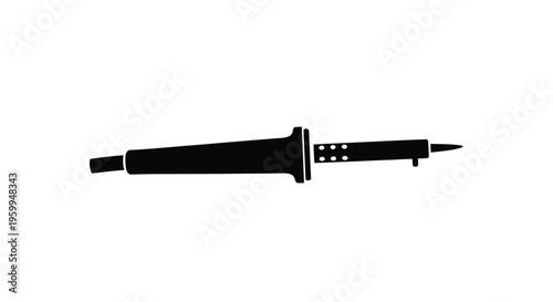 A stark black silhouette of a vintage hair dryer side view silhouette