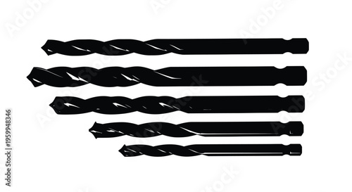 Four black drill bits arranged horizontally a striking silhouette high quality