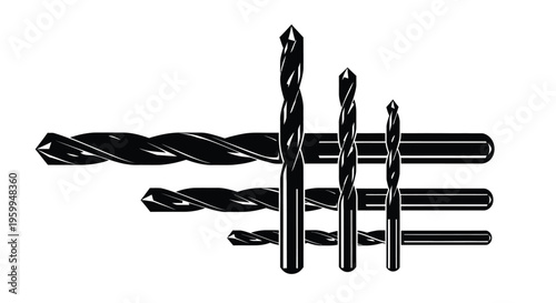 Assorted drill bits in a black silhouette high quality professional detailed