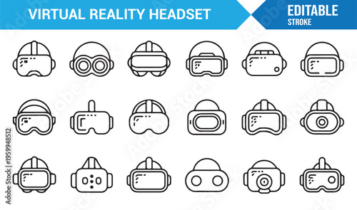 VR glasses and immersive experience icons collection for technology design