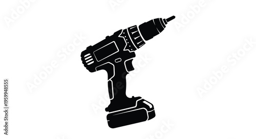 Black power drill illustration detailed design and prominent handle a striking silhouette