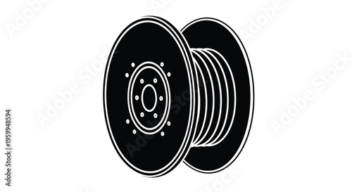 Black spool of film or wire depicted as a striking silhouette