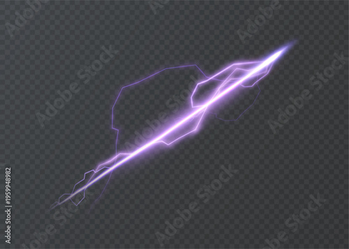 A vibrant electrical discharge with branching lightning energy on a transparent background, symbolizing power, storm and electricity.