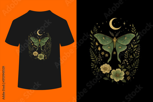 Luna Moth Cottagecore Vintage Grunge Floral Therian T-Shirt
