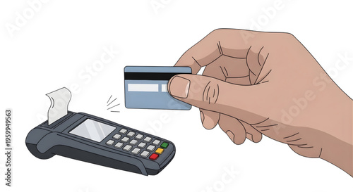 Contactless Payment Vector Illustration – Hand Holding Card and POS Terminal Cashless Transaction Concept