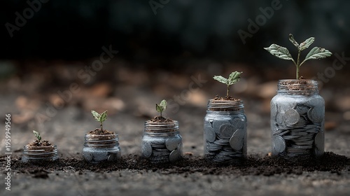 Planting the seeds of success, the journey of business growth, money growth, saving and investing concept, personal finance background, conceptual imagery of financial concepts. Generative AI