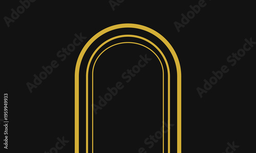 Minimalist graphic design featuring a golden arch outline set against a solid dark black background