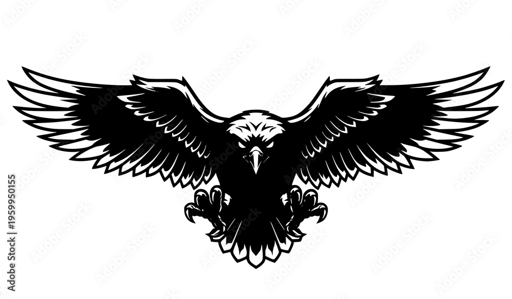 Fototapeta premium Fierce Hawk Mascot Logo Vector with Spread Wings Bold Sports Emblem Design for T Shirt Print