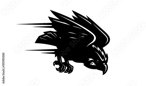Cartoon Hawk Mascot Diving Fast Action Bird Character Vector for Gaming and T Shirt Design