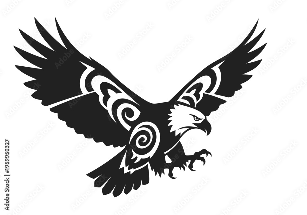 Obraz premium Black eagle with tribal design.