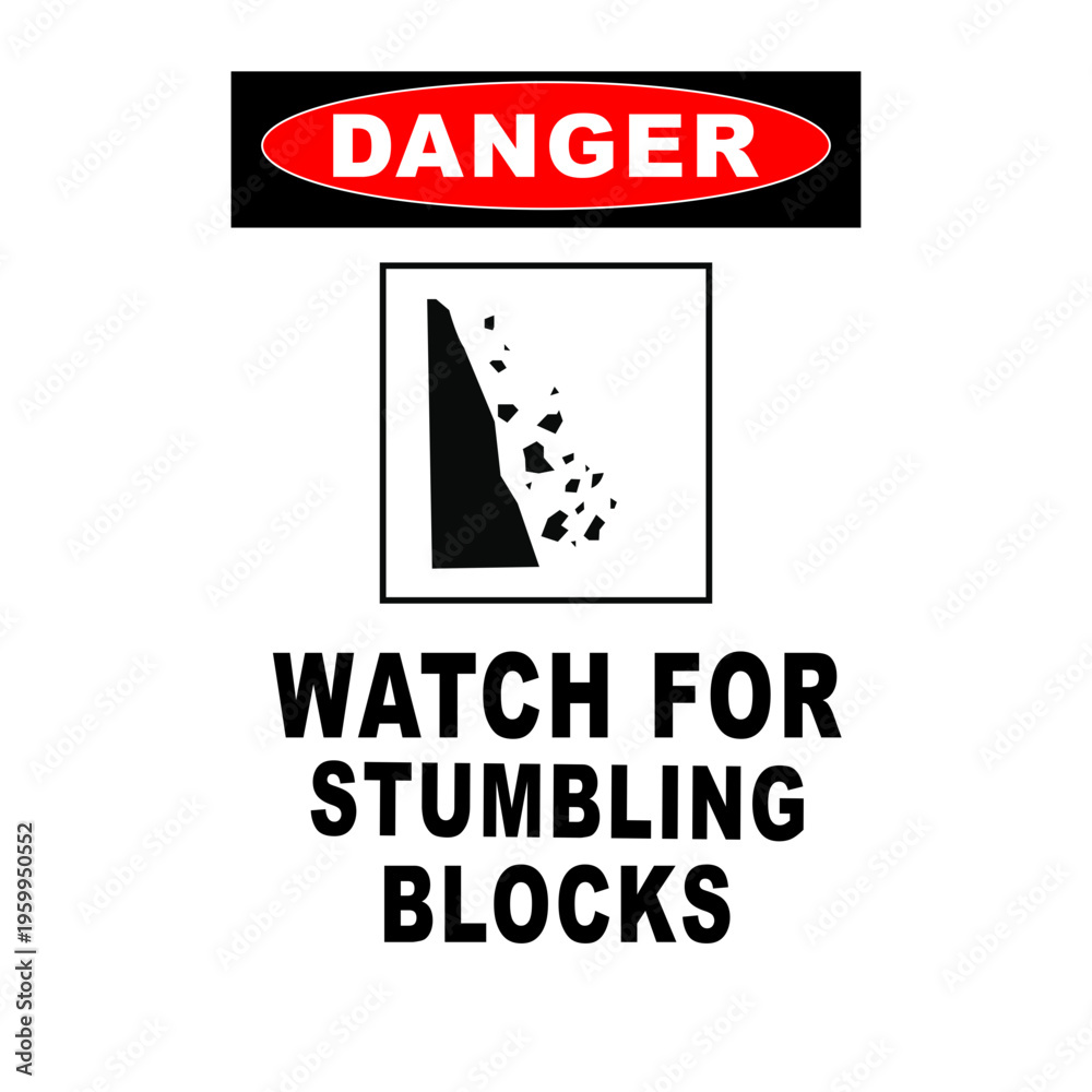 Fototapeta premium Danger Warning Sign with Falling Rocks Hazard Symbol and Safety Message