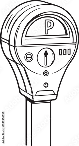 Minimalist black and white parking meter icon isolated on white background