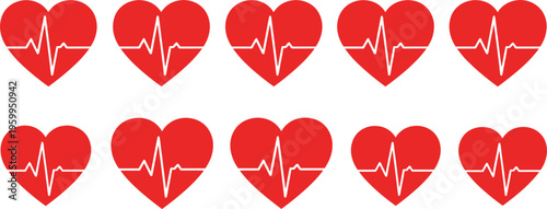 Heart Pulse and ECG Line Icon Set Featuring Cardiogram Symbols Medical Heartbeat Monitoring Signs Flat Vector Collection Isolated on White Background