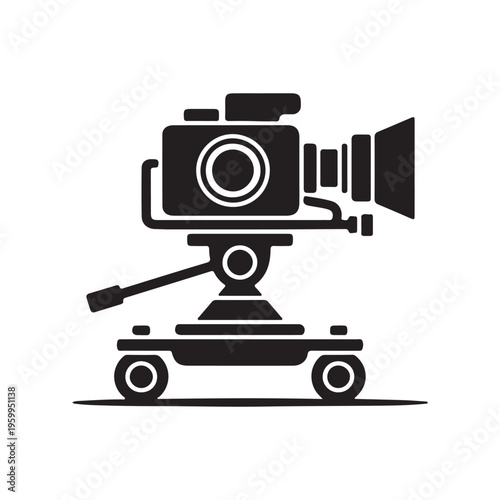 Professional Cinema Camera on Dolly Tracks Silhouette Vector