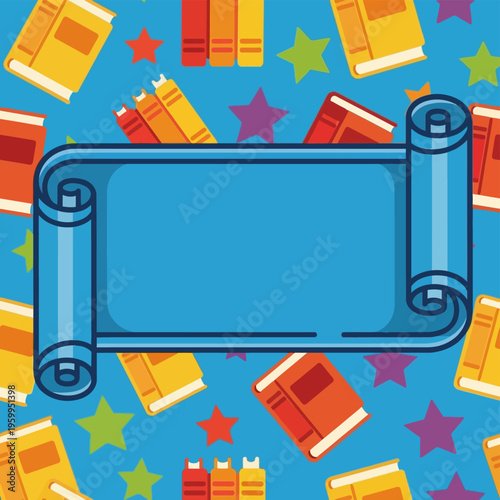 Wallpaper Mural Blue Scroll with Books Background. Torontodigital.ca