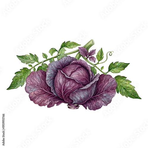 Fresh Red Cabbage Vegetable Illustration Isolated on Transparent Background Vector EPS
